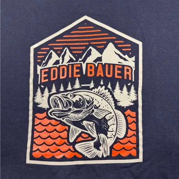 Eddie Bauer Navy Crewneck Hoodie with Fishing Graphic - Picture 2 of 6